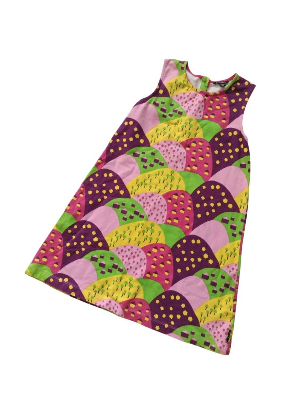Marimekko Girls Dress 8 Cotton Sleeveless Fun Pink Yellow Print Shift
